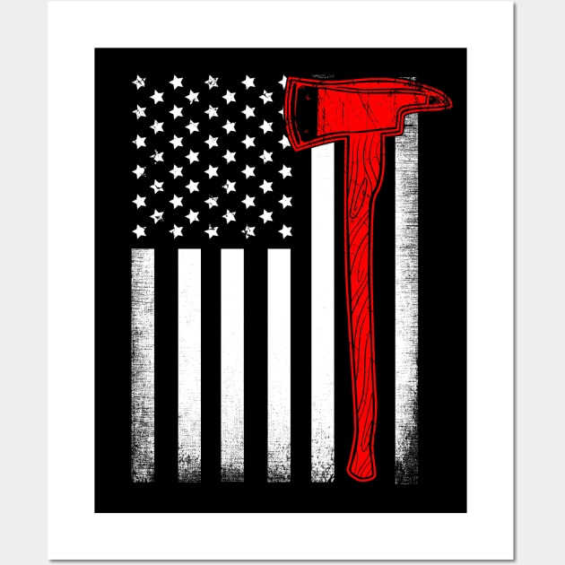 Firefighter American Flag Axe Wall Art by captainmood